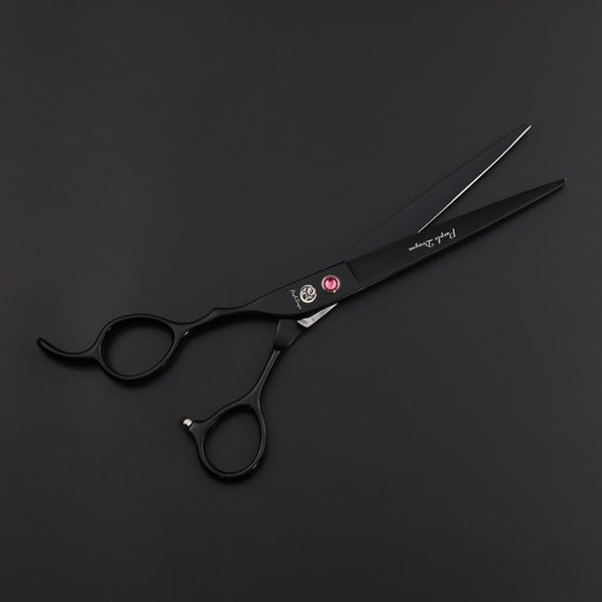 Purple Dragon 7.0" Left Handed Dog Grooming Hair Cutting Scissor &Curved &Thinning Shear with Bag - for Mancinism Pet Groomer or Family DIY (Black)