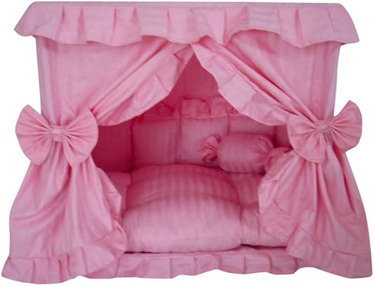 Princess Pink Pet Dog Handmade Bed House+1 Candy Pillow (M)