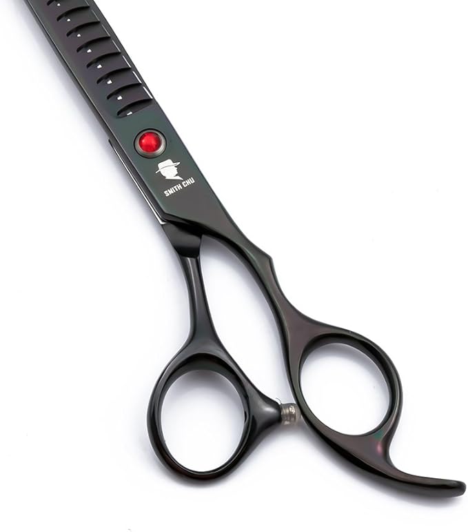 Smith Chu Professional Pet Dog Grooming Scissors Kit - Premium Stainless Steel Straight Curved Thinning Blade Dog Hair Cutting Shears Set -Best Tools for Trimming,7 inch Gun Black with Case (Set)