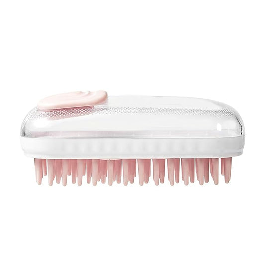 Pet Grooming Brush with Silicone Bristles, Massage Scrubber for Dogs & Cats, White and Pink (Pink)