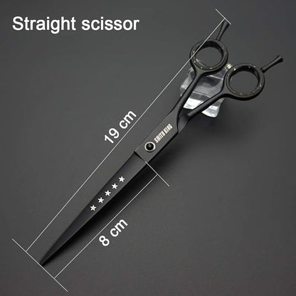 7.0 inches Professional Dog Grooming Scissors Set Straight & thinning & Curved & chunkers & comb 5pcs in 1 Set for left-handed & right handed Black