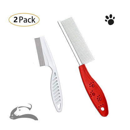 Pet Comb for Dogs & Cats,Small Dog & Cat Grooming Comb 2 Combs,Pet Stainless Steel Teeth Dogs Comb for Removing Matted Fur, Knots & Tangles,Shedding Comb,Red