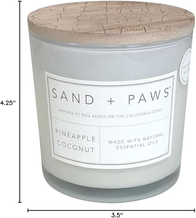 Sand + Paws Scented Candle - Pineapple Coconut - Additional Scents and Sizes –Luxurious Air Freshening Jar Candles Neutralize pet Odors and Enhance Home décor – 100% Cotton Lead-Free Wicks - 21 oz