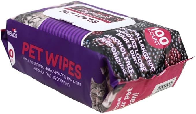 FurryFriends Pet Wipes | BlackBerry | Hypo-allergenic | Alcohol Free| Deodorizing | Removes Loose Hair & Dirt | Incredibly Clean | 100 ct. 2 Pack