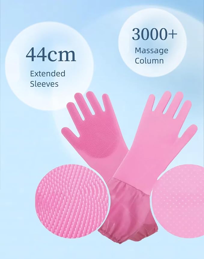 Pet Grooming Gloves with Brush,Lengthened Silicone Gloves, High-Density Massage Column Design, Suitable for Bathing and Massaging Cats and Dogs at Home or in Pet Stores