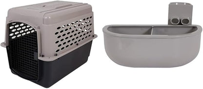Petmate Vari Dog Kennel 36" and Petmate Double Diner Kennel Bowl, Gray, Small