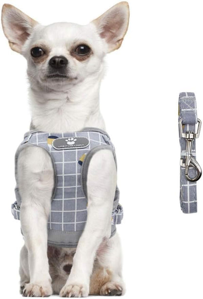 FEimaX No Pull Dog Harness and Leash Set, Soft Padded Pet Plaid Vest Harness for Small Medium Dogs and Cats, Reflective Ajudstable Puppy Harnesses for Walking Training