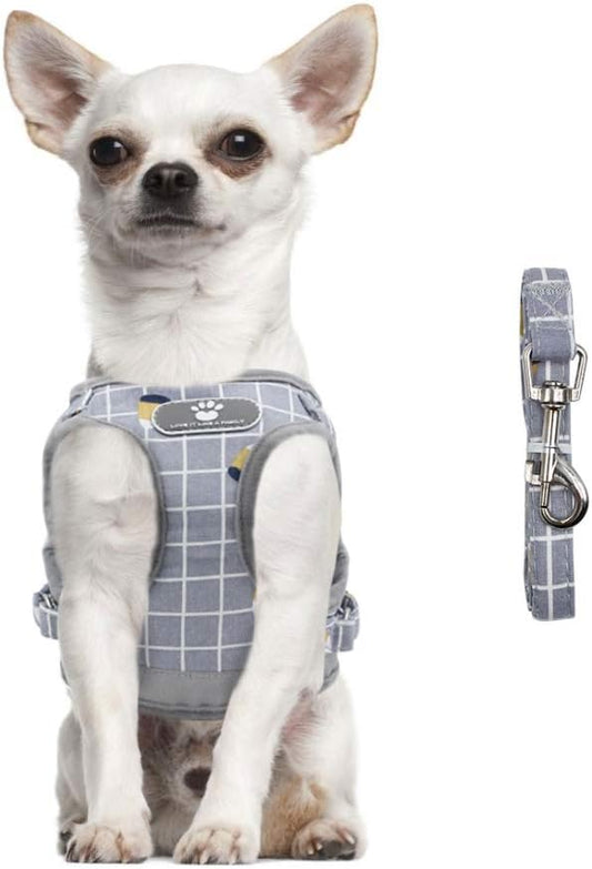FEimaX No Pull Dog Harness and Leash Set, Soft Padded Pet Plaid Vest Harness for Small Medium Dogs and Cats, Reflective Ajudstable Puppy Harnesses for Walking Training