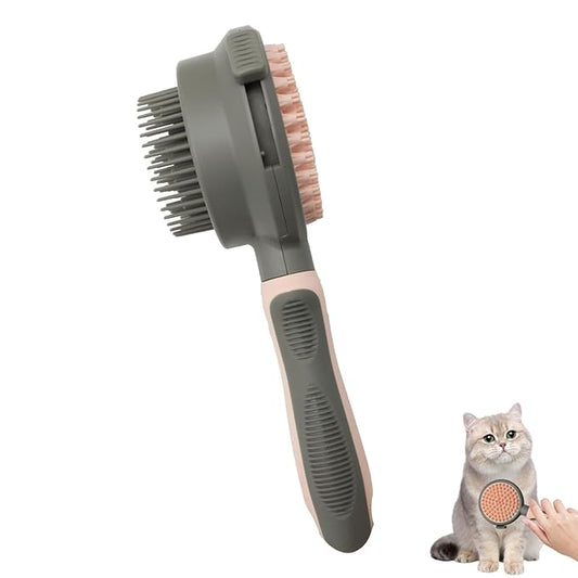 WishLotus Pet Brush, Double Sided Massaging Cat Hair Brush Retractable Self Cleaning Soft Pet Grooming Brush with Comfortable Handle for Grooming and Cleaning Pet Loose Hairs (Pink)
