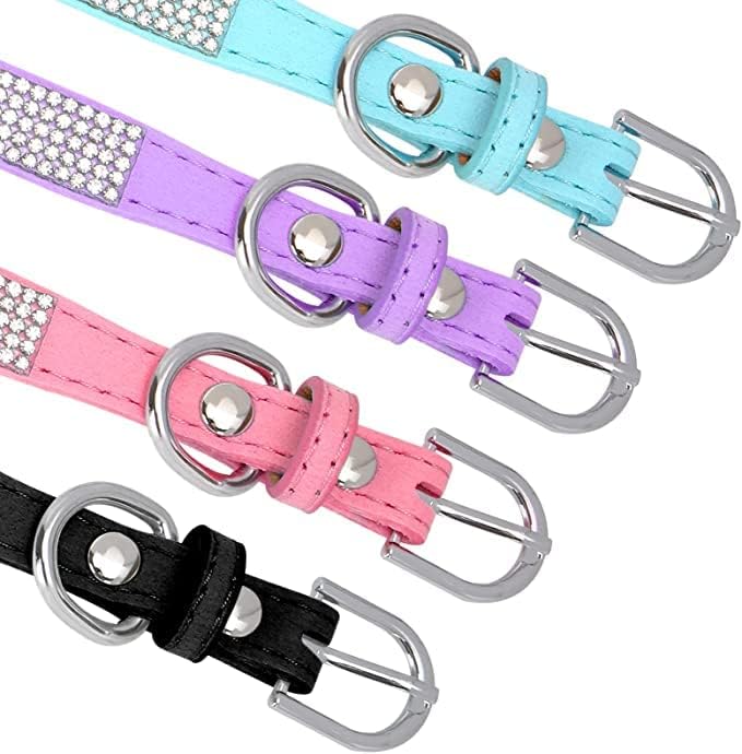 Hot Pink Bling Dog Collars for Medium Dogs, Diamond Puppy Collar with Jeweled Crystal Sparkling Glitter Girl's Cat Collar Adjustable for Small Medium Dogs, M