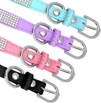 Diamond Dog Collars for Small Dogs, Rhinestone Puppy Collars with Leash, Sparkly Bling Jeweled Crystal Cat Collars for Girls Female XXS XS Small Medium Large Dogs Purple S