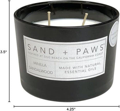 Sand + Paws Scented Candle - Vanilla Sandalwood –Luxurious Air Freshening Jar Candles Neutralize pet Odors and Enhance Home décor – 100% Cotton Lead-Free Wicks - 12 oz