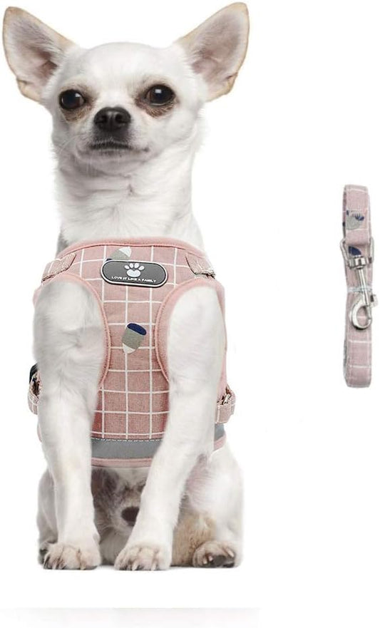 FEimaX No Pull Dog Harness and Leash Set, Soft Padded Pet Plaid Vest Harness for Small Medium Dogs and Cats, Reflective Ajudstable Puppy Harnesses for Walking Training