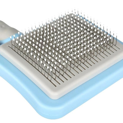 Dog Brush Cat Brush,Pet Grooming Brush,Self Cleaning Cat Dog Slicker Brushes with Smooth Handle, Removes Loose hair & Tangles,Skin Friendly & Promote Circulation-Blue