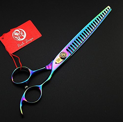Purple Dragon 8.0 inch Professional Pet Grooming Scissors - Dog Chunker Shears - Adult Animal Thinning Hair Shears for Pet Groomer or Family DIY (Multicolor)