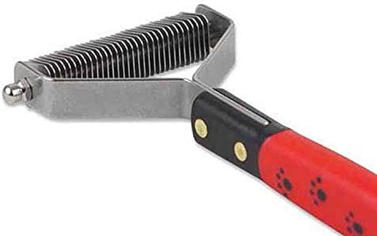 RYAN'S PET SUPPLIES Paw Brothers 32 Blade Extra Fine Double Wide Dematting Undercoat Rake for Dogs and Cats, Professional Grade, Dog Shedding Brush, Stainless Steel Blades, Rounded Gentle Teeth