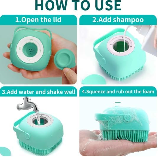 S.K PRODUCTION Pet Grooming Bath Massage Brush Scrubber with Shampoo and Soap Despenser Soft Silicone Bristle for Long Short Haired Cats Dogs Shower (Pink)