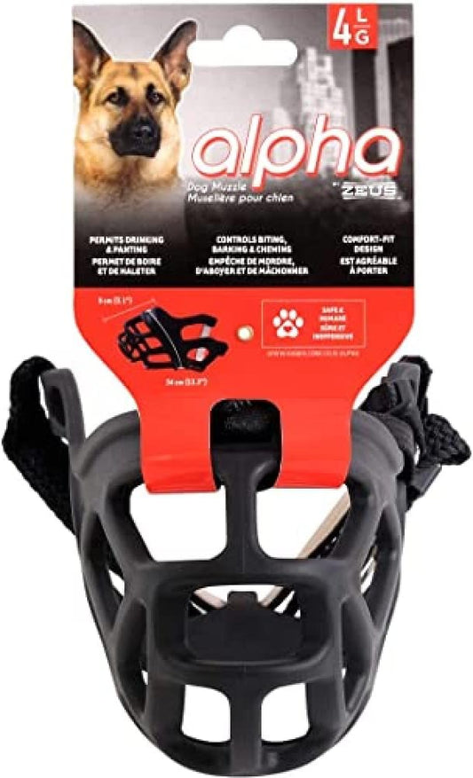 ZEUS Alpha TPR Muzzle for Large Dogs, Comfort Fit Design Prevents Biting, Barking and Chewing, Black