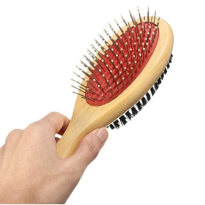 Combo Pin & Bristle Grooming Brush for Dogs and Pets with Durable Handle