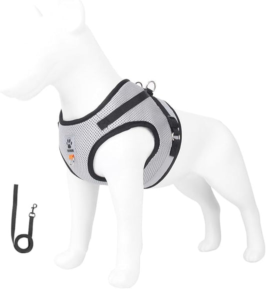 leconpet Dog Harness and Leash Set, Reflective Step in Harness Vest Set-Hook and Loop Fasteners and Buckle Design Combined with Double D Ring on The Back and Chest Ring (Grey, XS)