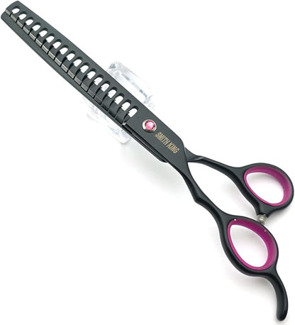 Professional Dog Grooming Shears Set Dogs Straight & thinning & Curved scissors & chunkers Scissorswith comb in 1 Set for Right-handed & Left-handed (7 in. Black Left-handed)