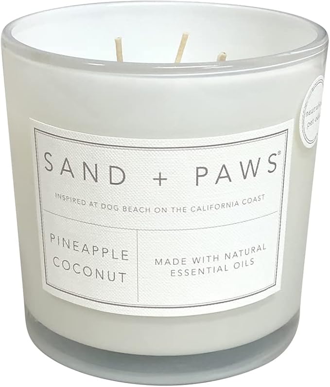 Sand + Paws Scented Candle - Pineapple Coconut - Additional Scents and Sizes –Luxurious Air Freshening Jar Candles Neutralize pet Odors and Enhance Home décor – 100% Cotton Lead-Free Wicks - 21 oz