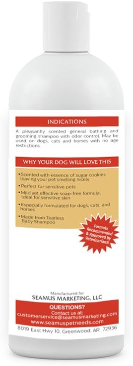 SEAMUS Sugar Cookie Tearless Puppy Shampoo – Made from Tearless Baby Shampoo, soap-Free, Hypo-allergenic, Ideal for Sensitive Skin, Best Shampoo for Puppies, Dogs, Cats, Kittens and Horses