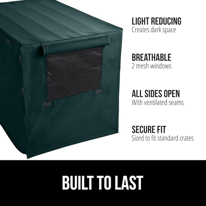 GORILLA GRIP Dog Crate Covers Compatible with Amazon Basics Dog Crates, All Sides Open, Privacy Cover Fits 48" Wire Kennel, Breathable Mesh Windows, Light Reducing Training Cage Topper, Hunter Green