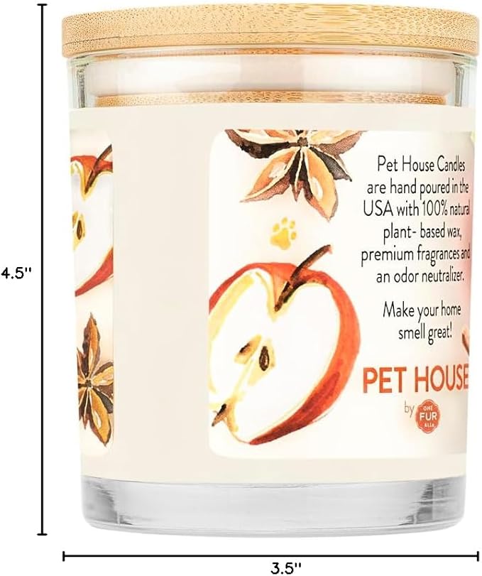 One Fur All Pet House Candle 2 Pack - Plant-Based/Soy Candle - Clean Burning Scented Candles, Long Lasting Pet Odor Candle for Home - Apple Cider