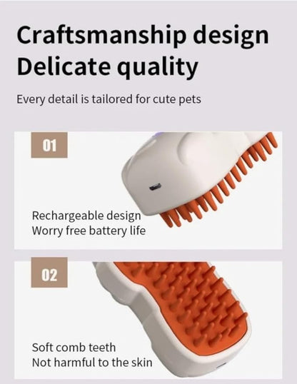 Cat Steam Brush, 3 in 1 Multifunction Steamy Spray Cleaning Shedding Comb, Dog Removal Grooming Brush (1PC White)