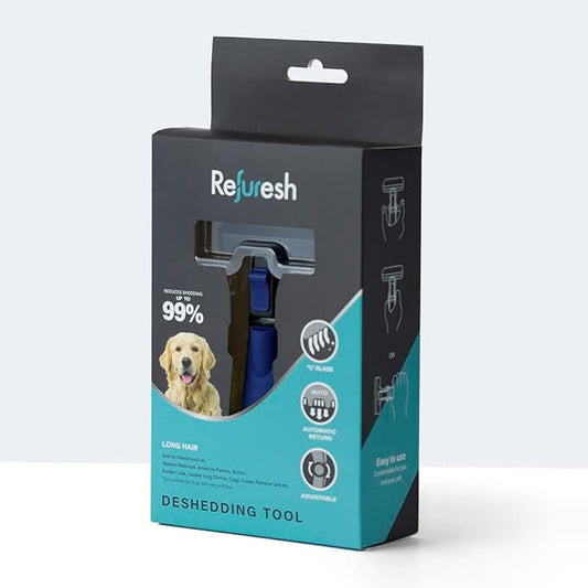Deshedding Brush for Dogs & Cats - Medium & Blue, Long Hair Grooming Tool, Dog Deshedding Brush, Cat Deshedding Brush, Lightweight Deshedding Tool for Shedding Control. Pet Deshedder