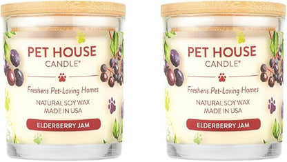 One Fur All Pet House Candle 2 Pack - Plant-Based/Soy, Long Lasting Pet Odor Candle for Home - Elderberry Jam