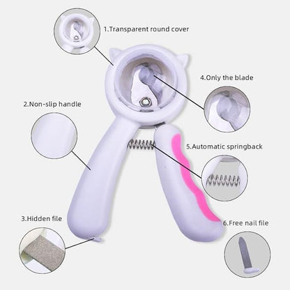 Pet Nail Clippers, Avoid Nails Flying Everywhere, Transparent Nail Storage Compartment Design, Independent Storage Files, Stainless Steel Pet Nail Clippers (Pink)