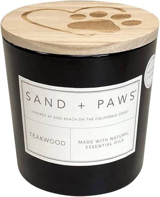 Sand + Paws Scented Candle - Teakwood - Additional Scents and Sizes –Luxurious Air Freshening Jar Candles Neutralize pet Odors and Enhance Home décor – 100% Cotton Lead-Free Wicks - 21 oz