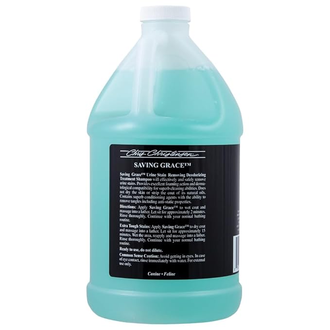 Chris Christensen Saving Grace Canine Treatment Shampoo, Dog Shampoo, Groom Like a Professional, Urine Stain Remover, Deodorizing Shampoo, All Coat Types, Made in USA, 64 oz