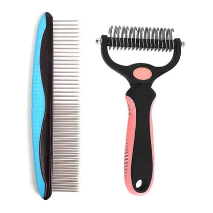 Pet Dematting Tool 2 Pack Double Sided Undercoat Rake & Dematting Comb for Cats and Dogs for Detangling Matted or Knotted Undercoat Hair (Orange & Black, Large)