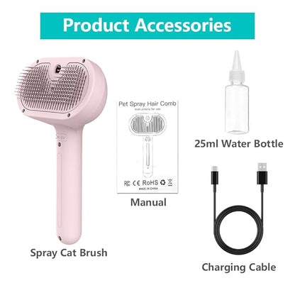 Spray Pet Brush for Shedding, Dog Cat Steam Comb for Pets Grooming with Spray Container EDR Anti-Static Suits for Long&Short Hair Pets