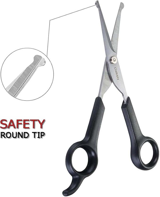 Chibuy Pet Grooming Scissors Set Ball Tip Eye Cut Scissors and Curved Shears, Professional Home Pets grooming Tools Kit for Dogs and Cats 6 Dark Grey