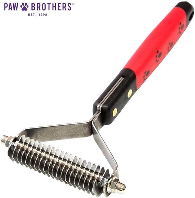 RYAN'S PET SUPPLIES Paw Brothers 20 Blade Medium Double WideDematting Undercoat Rake for Dogs and Cats, Professional Grade, Dog Shedding Brush, Stainless Steel Blades, Rounded Gentle Teeth