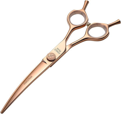 Fenice Peak Curved Dog Grooming Scissors Champagne Gold 440C Stainless Steel Professional Pet Cutting Shears Safety Trimming Shearing for Dogs and Cats