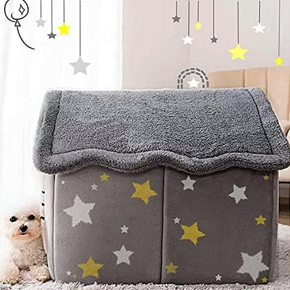 Dog House Indoor, Foldable Soft Kennel Bed Warm Cat Nest Puppy Cave with Cushion for Small Medium Large Dogs Cats (L-Within 30 lbs)