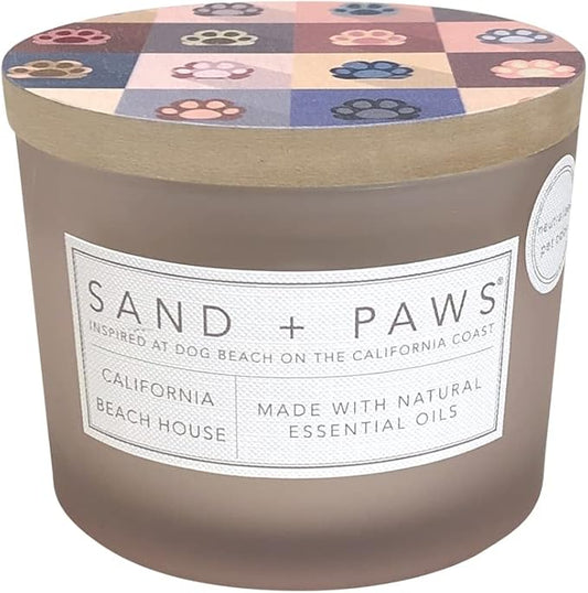 Sand + Paws Scented Candle - California Beach Houses –Luxurious Air Freshening Jar Candles Neutralize pet Odors and Enhance Home décor – 100% Cotton Lead-Free wicks-12oz