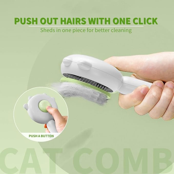 Indoor Universal Brush for Cats and Dogs, Self-Cleaning Pet Hair Brush with Release Button for Grooming Kittens and Puppies (green)