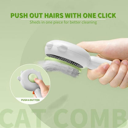 Indoor Universal Brush for Cats and Dogs, Self-Cleaning Pet Hair Brush with Release Button for Grooming Kittens and Puppies (green)