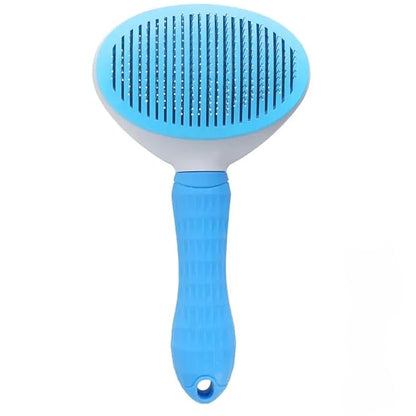 Self-Cleaning Pet Grooming Brush for Dogs & Cats - Bent Needle Bristles for Shedding & Massage - Easy to Clean, Durable Design (Blue)