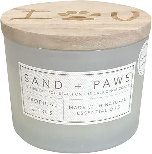 Sand + Paws Scented Candle - Tropical Citrus - Additional Scents and Sizes –Luxurious Air Freshening Jar Candles Neutralize pet Odors and Enhance Home décor – 100% Cotton Lead-Free Wicks - 12 oz