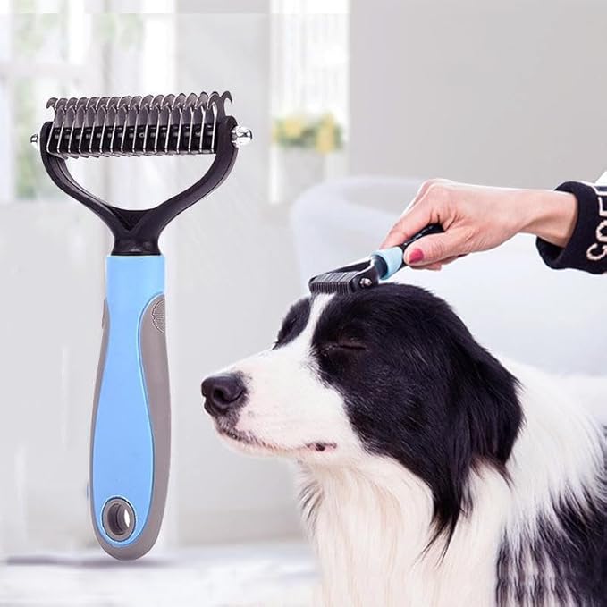 Pet Grooming Rake - Double-Sided Deshedding Dematting Tool, Undercoat Rake for Dogs & Cats, Extra-Wide Dog Grooming Brush & Deshedder Comb for Long Hair, Reduces Shedding 95%