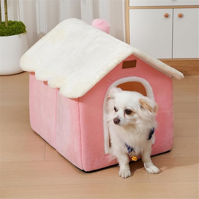 Dog House Indoor Memory Sponge, Foldable Dog House Kennel Bed Mat with Cushion for Small Medium Large Dogs Cats, Winter Warm Cat Nest Puppy Cave Sofa Pet Products (Pink, XL)