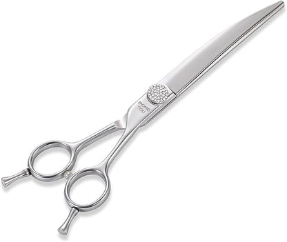 Professional Curved Dog Grooming Scissors with Simulation Diamond 440C Stainless Steel Polished Pet Cat Hair Cutting Shears for Groomers and Home users 7.5''