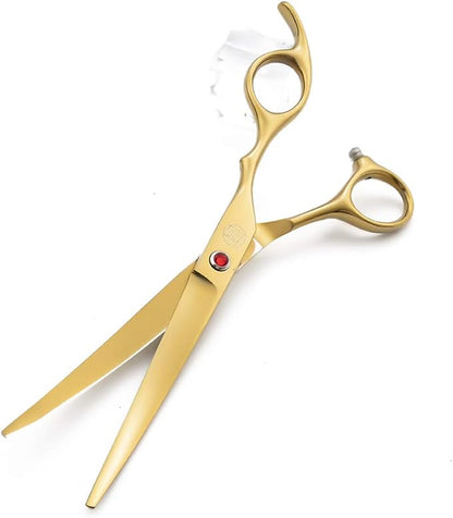 Moontay Professional 7.0" Dog Grooming Scissors Set, 4-pieces Straight, Upward Curved, Downward Curved, Thinning/Blending Shears for Dog, Cat and Pets, JP Stainless Steel, Gold